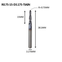 텅스텐 솔리드 카바이드 코팅 테이퍼 볼 노즈 CNC 밀링 커터 라우터 비트 목재 및 금속 엔드밀용 커터 1 개, R0.75-15-D3.175