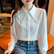 홀라[1313]-윙 카라 레이스 라이닝 히든 버튼 블라우스