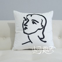 북유럽 앙리마티스 원형 니트 가을 겨울 블루벨벳 거실 쇼파 쿠션 커버, 약필화 걸