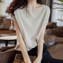 여성 슬림핏 무지 반팔 라운드넥 고급 여름 니크