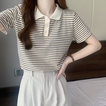 채윤러브 여름 여성 줄무늬 캐주얼 버튼다운 반팔티 (4색)