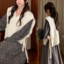 스타일아유 편안한 코디 체형커버 꽈배기 옆리본 트임 레이어드 박시 루즈핏 니트 조끼 여성 가을 겨울 봄 베스트