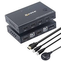 HDMI KVM 전환기 DisplayPort + HDMI 스위치 2입력 1출력 4K30Hz 2대 PC로 1개 디스플레이와 마우스 키보드 공유 USB 전환기 선택기 무선 키보드 마우스 지원