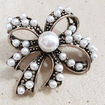초코젬 빈티지 진주리본브로치 엔틱리본 패션브로치