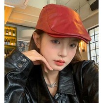 레드 가죽베레모 여자 헌팅캡 겨울 포인트 데일리