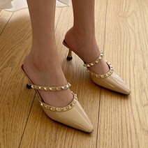 [또오세] 여성 에나멜 스터드 뮬 슬리퍼 미들힐 7cm