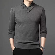 2021년 겨울 신작 긴팔 스웨터 남성복 청년 캐주얼 스카프 칼라 V넥 단색 탑바텀 셔츠 남성