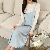 새틴 끈 롱 원피스 1094357DRESS 면원피스 블랙 Black 크림 Cream 소라 Sky Blue 캐주얼