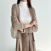 여성 미시룩 무지 숄느낌 플리츠 롱가디건