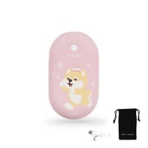 시로앤마로 충전식 손난로 보조배터리 휴대용 전자 미니 핫팩 usb 파우치 충전케이블, 눈이다 시바(핑크)