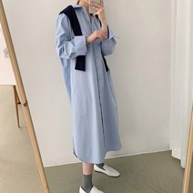 디아더컬러 여성 봄 가을 셔츠 롱 원피스 오버핏 루즈핏 빅사이즈