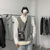 가을과 겨울 홍콩 스타일 풀오버 조끼 남성과 여성 2022 houndstooth 민소매 니트 스웨터 탑