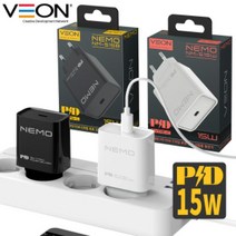기타 [VEON] 네모 PD15W C타입 가정용 고속충전기(케이블 미포함), 블랙