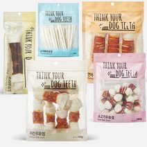 더주스 띵크유어독 Think Your Dog Teeth 치킨 연어 오리 소고기 소가죽 딩고 우유껌 강아지껌 개껌 모음, 6개입