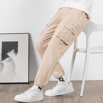 남자 카고 조거 팬츠 편한 작업복 고무줄 조커 바지 스트링 코디 밀리터리 남성 회색 아이스