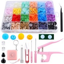 스냅 단추 펀치 똑딱이 펀칭기 마스크줄 기구 세트 만들기 바느질 액세서리 버튼 도구 키트 컨테이너 의류용 버튼 diy 프레스 스터드 패스너, 24색 핑크 세트