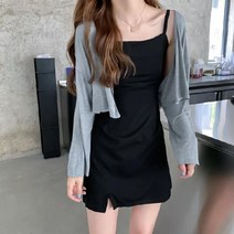 DFMEI 투피스여긴팔자외선차단니트점퍼+슬림나시원피스패션세트