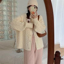 라운드 니트 여성 가을 상 루즈핏 긴팔 니트 가디건 코트