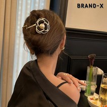 [브랜드엑스] 로즈 플라워 진주 장식 웨이브 클립 헤어핀