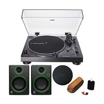 Audio Technica 오디오 AT LP120X USB 직접 드라이브 턴테이블 아날로그USB 플래터 포함 블랙 + 몰입 번들 비닐 레코드 청소 시스템 및 Mackie 3인치 크