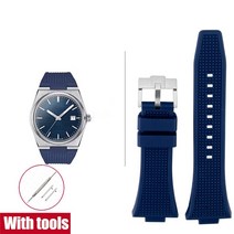 워치스트랩 호환 Tissot PRX Powermatic용 고무 스트랩 스테인리스 스틸 버클 퀵릴리즈 남성용 실리콘 교체 시계 밴드 T137.407/410 12mm, 2.Dark blue silver - 12mm