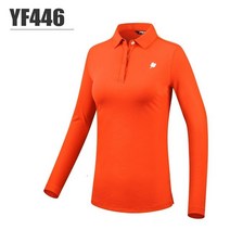 PGM 여성용 긴팔 골프 폴로 셔츠 따뜻한 스포츠 상의 통기성 캐주얼 의류 라펠 칼라 가을 봄, [05] 주황색