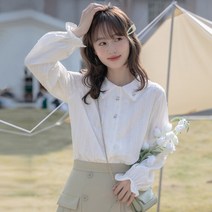 KORELAN 세련된 세련된 셔츠 새로운 복고풍 장미 장미 자수 느슨한 칼라 셔츠 여성