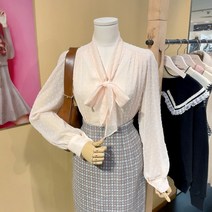 도로시홀릭 도트리본타이쉬폰블라우스(D22A49711)