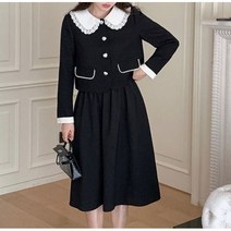 잇츠스타일 봄 결혼식 하객룩 레이스 카라 투피스 둥근 오피스룩