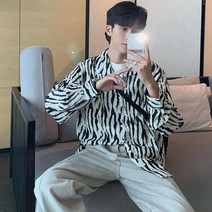 남성호피셔츠 오버핏 가을옷 얼룩말 긴팔남방 배색 케쥬얼
