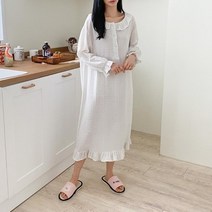 옷자락 [옷자락] 여자 프릴 라운드 카라넥 파자마 롱원피스