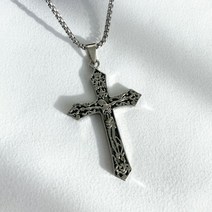 블랙 실버 써지컬스틸 예수 각인 십자가 목걸이