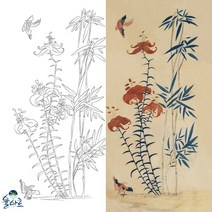 화조도 1 민화 도안 본그림 민화그리기 본 공모전 취미 원데이클래스 수업자료 컬러링 민화본, 고급 닥순지, A1, 율아트