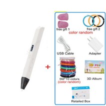 OLED 디스플레이 3D 프린팅 펜 RP800A 두들링 아트 크래프트 제작 교육 완구용 전문 드로잉, white with PLA 50m_AU adapter