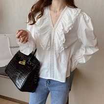무드무드 레이스 프릴 블라우스