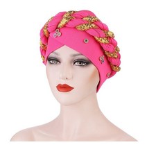 키코이 캉가 African Turbans Caps Women Golden Braids Splice Bandana Headwrap Fashion Traditional Streetwe, [01] 싱글 사이즈, [08] 자홍색