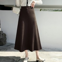 헤링본 패턴 니트 치마 소프트 여성 밴딩 롱 스커트