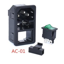 AC 전원 소켓 오순절 로커 스위치 3 핀 빨간색 LED 250V 10A 퓨즈 암수 인렛 플러그 커넥터 2 홀 소켓 마운트 1 개, 01 AC-01-Green