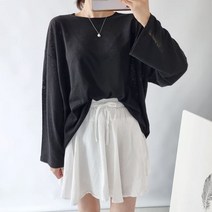 퍼니걸스 6707 루즈핏 라운드 무지 린넨 롱 긴팔 티셔츠 여성의류