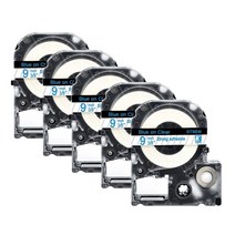Epson 용 5PK SS9KW 열 전송 리본 9mm 호환 가능 Epson/KingJim LW-400 라벨 메이커 카트리지 LC-3WBN, 18 Blue on Clear_01 9mm