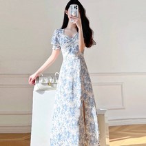 여성 여름 반팔 슬림 플라워 원피스 치마 드레스