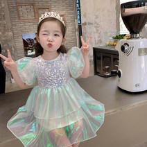 PigPug 22 여름 아동복 치마 중소 아동 공주 치마 거품 소매 반짝반짝 나비 현채사 드레스 스커트 붐