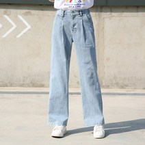 뒷밴딩 핀턱 와이드 데님팬츠 국내생산 통청바지 연청 여성청바지