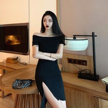 DFMEI.봄여름 스커트--Stunning dress.무드 스커트 일자 칼라 순색으로 날씬해 보이고블랙 스커트 원피스 여
