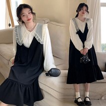 임산부원피스 사진처리임산부2023입신상봄옷브이넥머메이드런닝스커트셔츠투피스149765