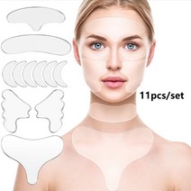 목세로주름 세로목주름 일일일팩 눈밑주름패치 목주름팩 실리콘팩 재사용 가능한 실리콘 주름 방지 패치 얼굴 이마 볼 턱 스티커 안티 이징 스킨 리프팅 패치주름 제거 스트립, 01 11pcs in 1 set