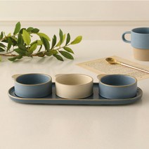 코스타 도자기 투톤 파스텔 손잡이 찬기 미니 디저트볼 소스볼 3칸 나눔접시 타원받침 3colors, 타원 받침(나눔접시), 베이지