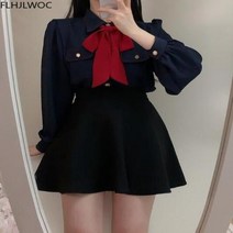 빅사이즈 블라우스 이쁜옷 여성 상의 큰옷 귀여운 나비 넥타이 프릴 셔츠 여성용 빈티지 일본 스타일 버튼 우아한 정장 화이트 퍼플