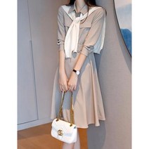 잇츠스타일 봄 가을 출근룩 카라 A라인 모던룩 원피스