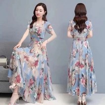 플라워 쉬폰 여름 원피스 주름 반팔 하객룩 바캉스 플리츠 비치 돌잔치 인견 탄탄 손예진 펜트하우스 바스락 휴캉스 A라인 브이넥